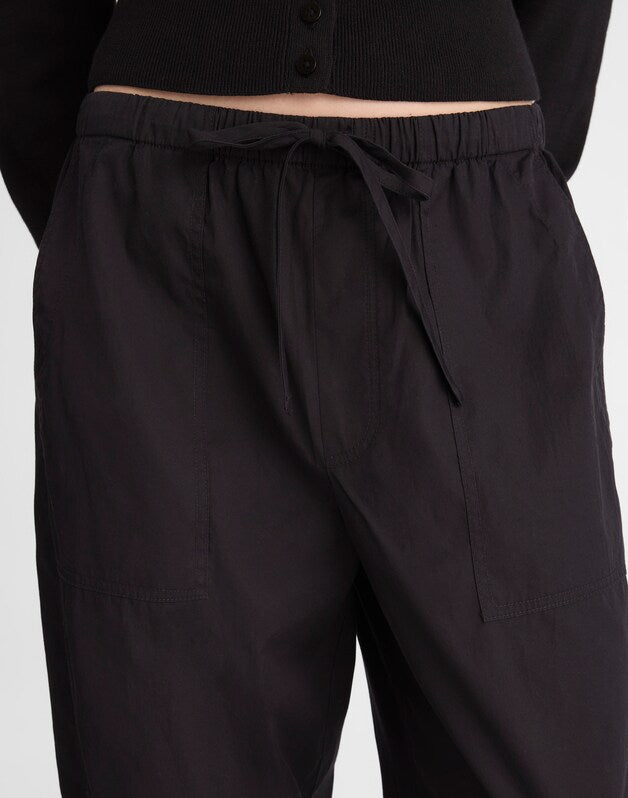 Pull-On Barrel-Leg Utility Pants in Poplin JET BLACK
