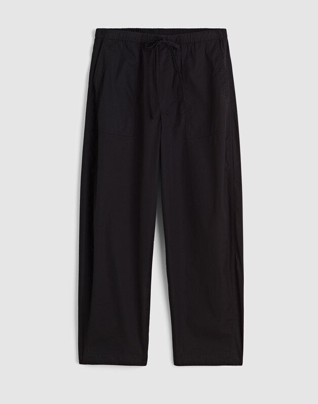 Pull-On Barrel-Leg Utility Pants in Poplin JET BLACK