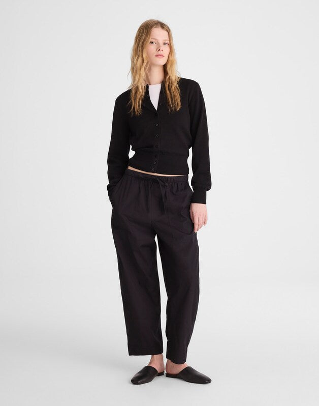 Pull-On Barrel-Leg Utility Pants in Poplin JET BLACK