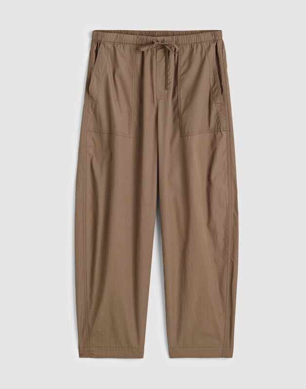 Pull-On Barrel-Leg Utility Pants in Poplin DARK DRIFTWOOD
