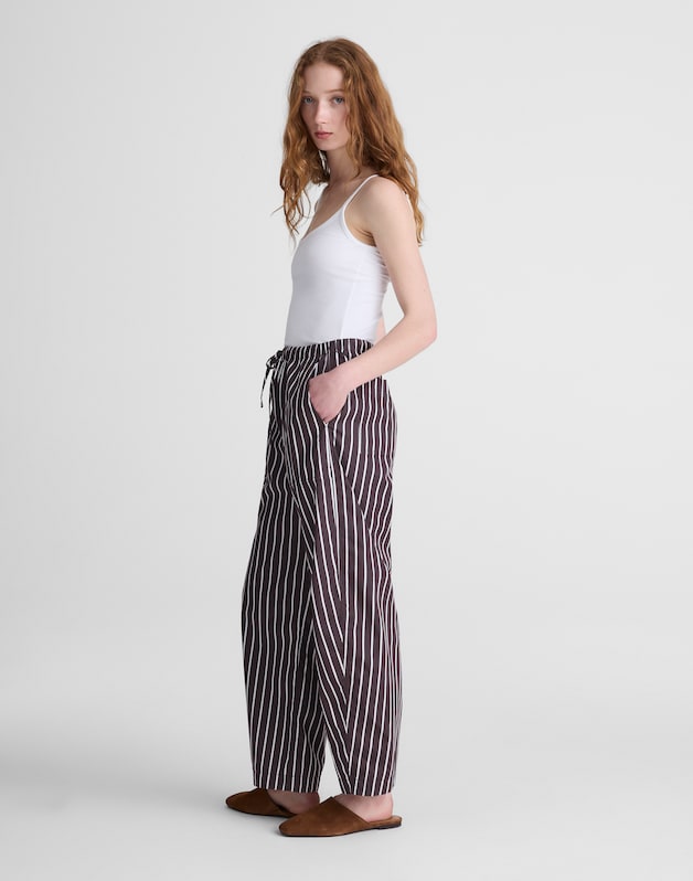 Pull-On Barrel-Leg Utility Pants in Poplin CHOCOLATE PLUM
