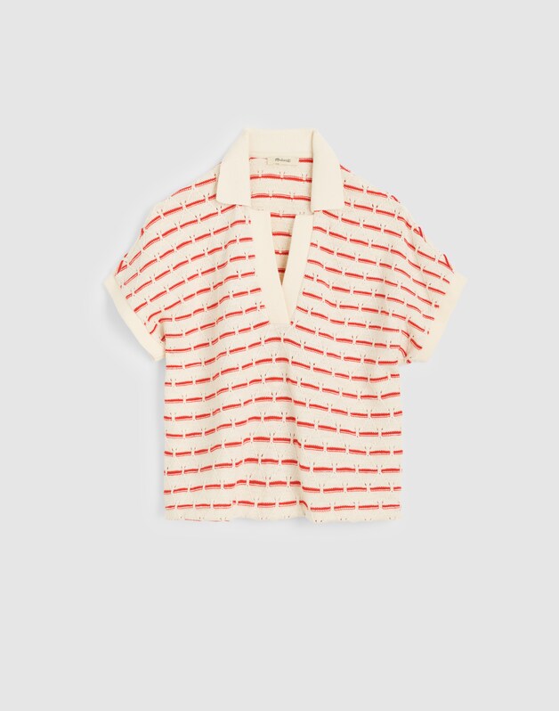 Diamond-Knit Relaxed Polo Shirt NATURAL AND WILD POPPY