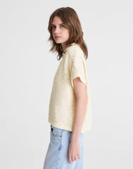 Diamond-Knit Relaxed Polo Shirt LATTICE STRIPE IVORY AND