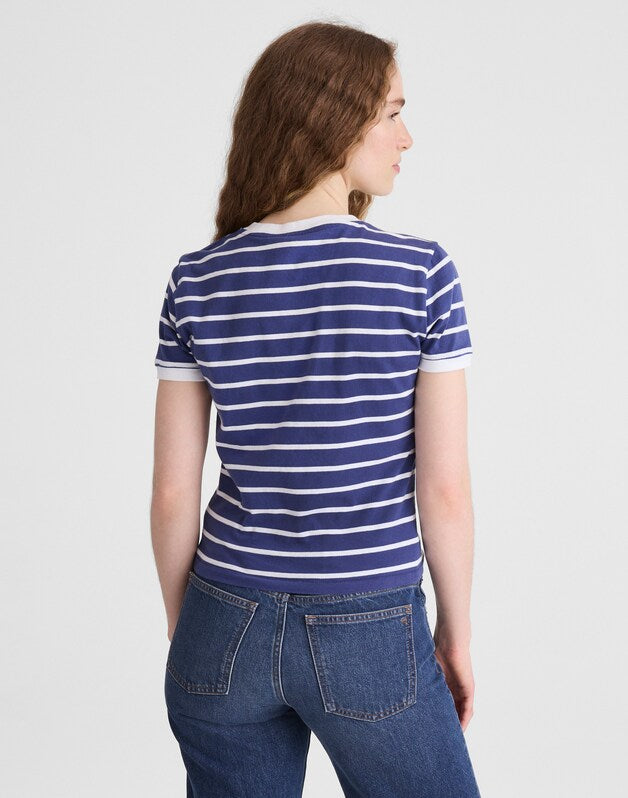 The Perfect Crewneck Baby Tee in Allday Jersey COOL NAVY