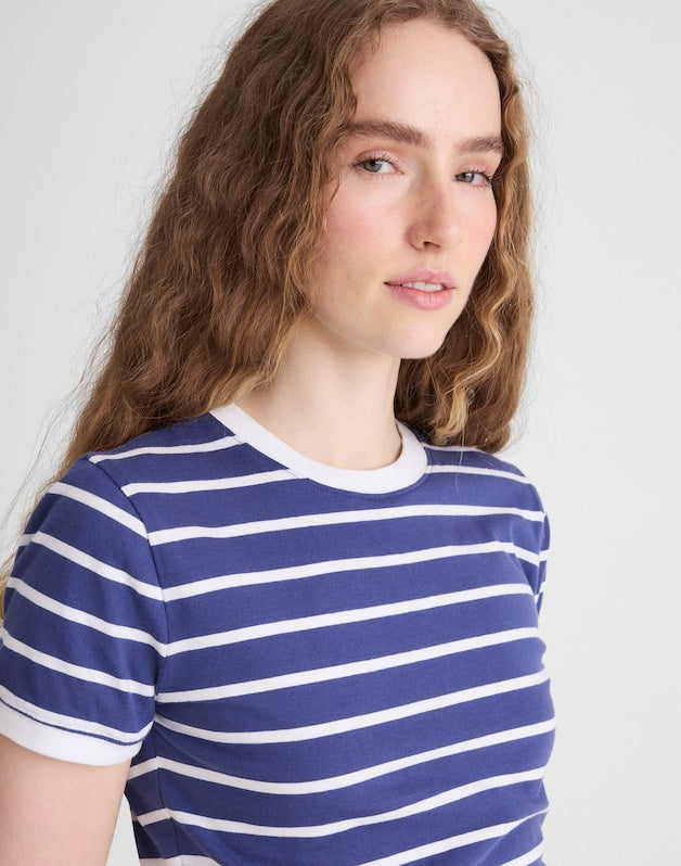 The Perfect Crewneck Baby Tee in Allday Jersey COOL NAVY