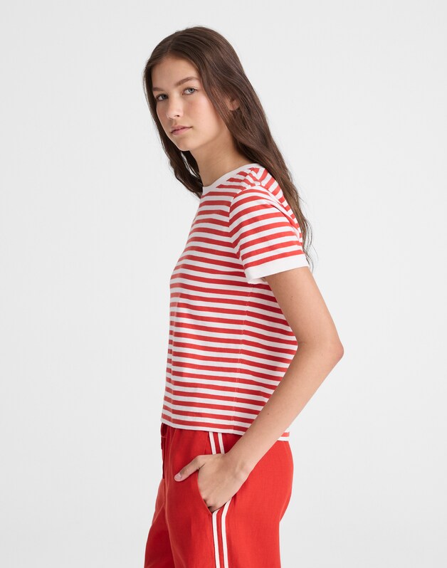 The Perfect Crewneck Baby Tee in Allday Jersey EVEN STRIPE