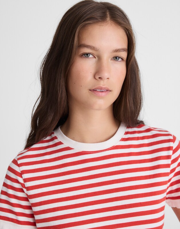 The Perfect Crewneck Baby Tee in Allday Jersey EVEN STRIPE
