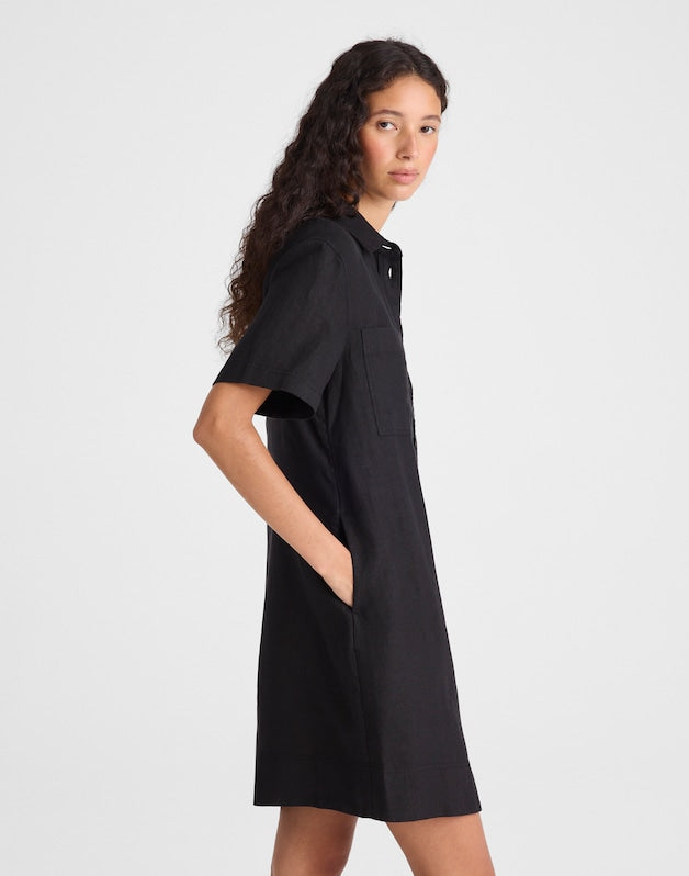 Relaxed Mini Shirtdress in 100% Linen JET BLACK