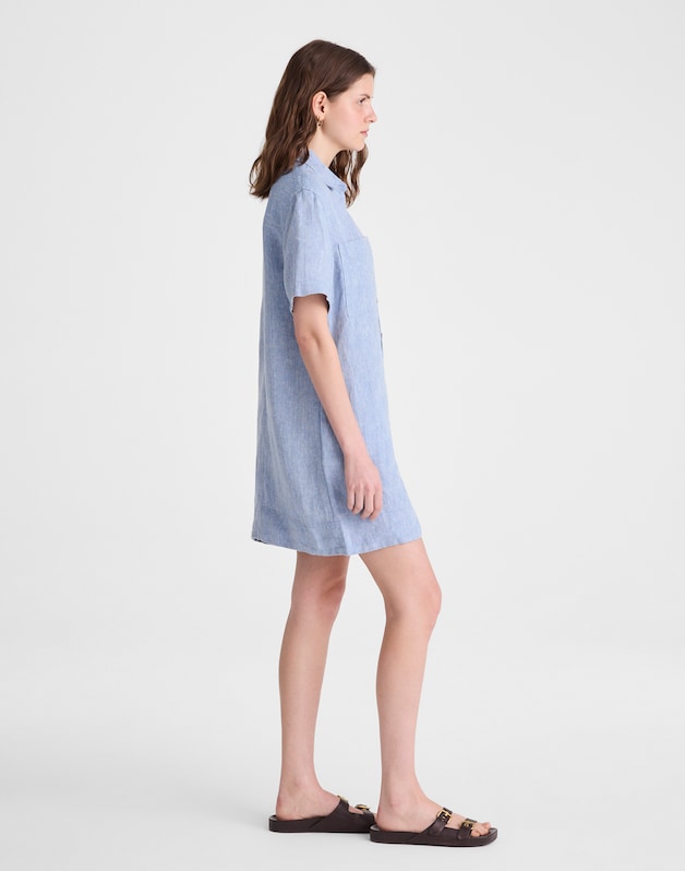 Relaxed Mini Shirtdress in 100% Linen SUNFADED BLUE