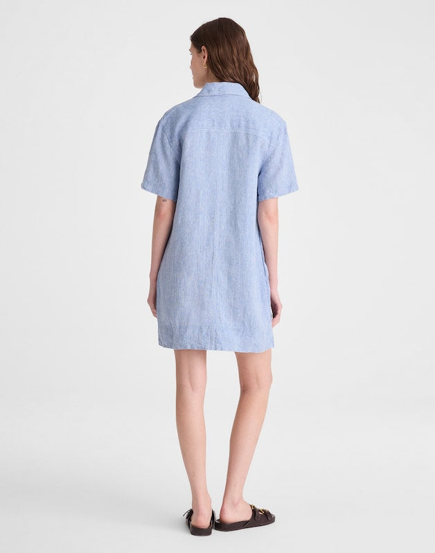 Relaxed Mini Shirtdress in 100% Linen SUNFADED BLUE