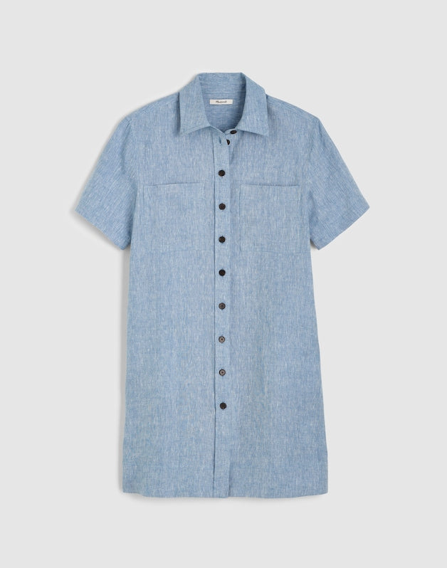 Relaxed Mini Shirtdress in 100% Linen SUNFADED BLUE
