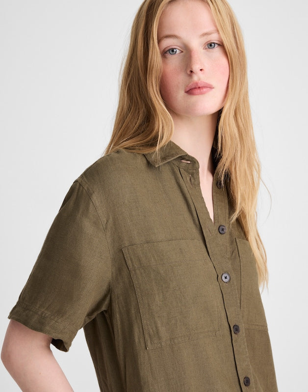 Relaxed Mini Shirtdress in 100% Linen FADED IVY