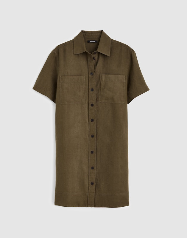 Relaxed Mini Shirtdress in 100% Linen FADED IVY