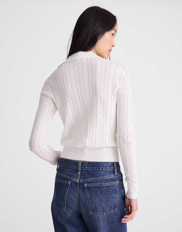 Pointelle-Stitch Polo Sweater WHITE