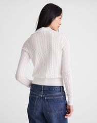 Pointelle-Stitch Polo Sweater WHITE