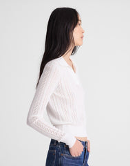 Pointelle-Stitch Polo Sweater WHITE