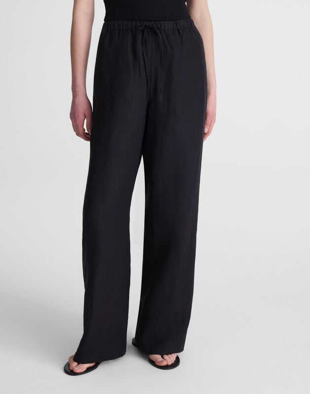 Pull-On Pants in 100% Linen JET BLACK