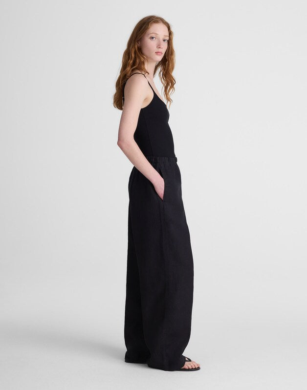 Pull-On Pants in 100% Linen JET BLACK
