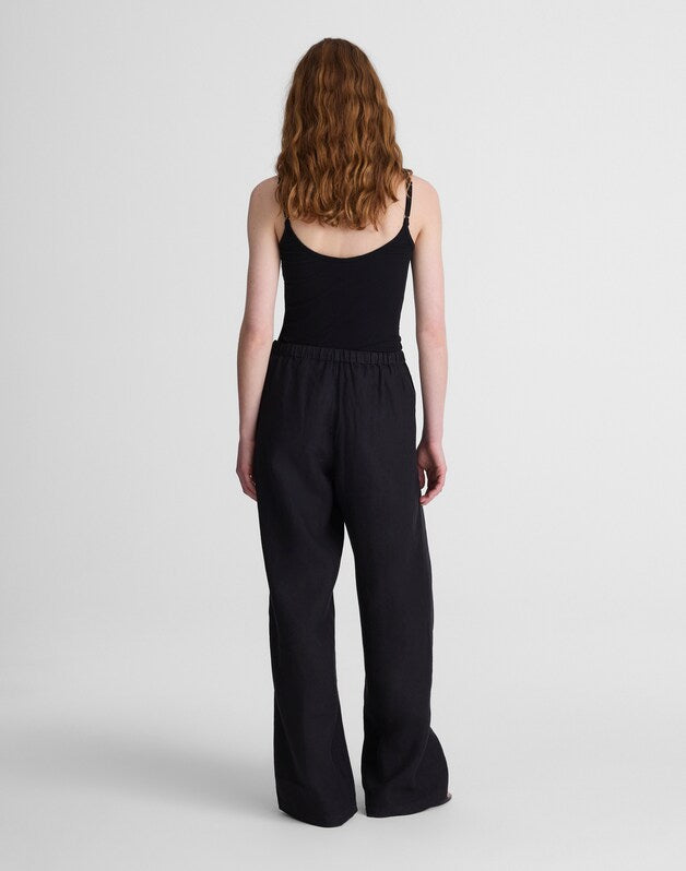 Pull-On Pants in 100% Linen JET BLACK