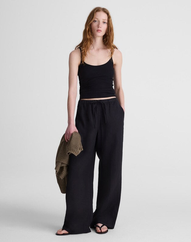 Pull-On Pants in 100% Linen JET BLACK