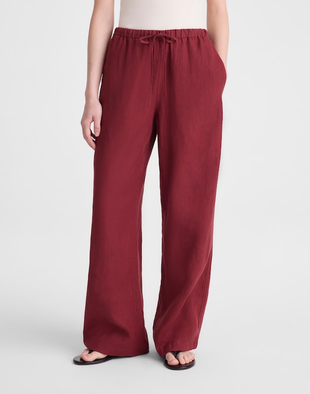 Pull-On Pants in 100% Linen DUSTY MERLOT