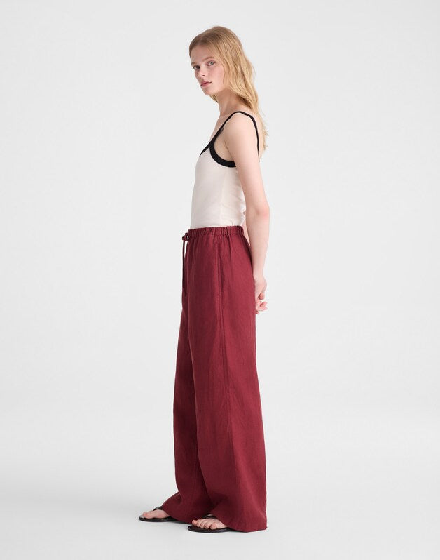 Pull-On Pants in 100% Linen DUSTY MERLOT