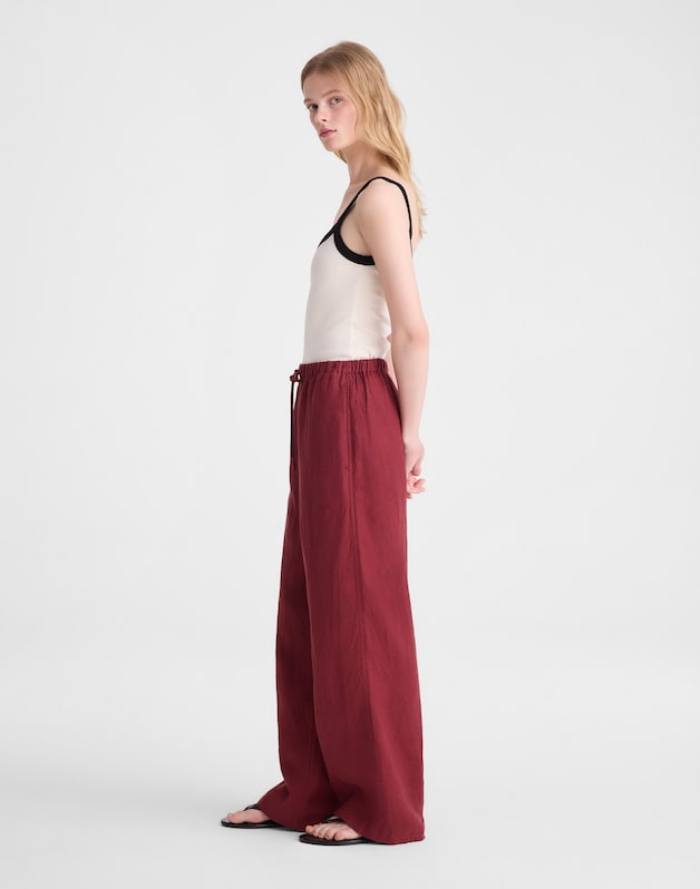 Pull-On Pants in 100% Linen DUSTY MERLOT