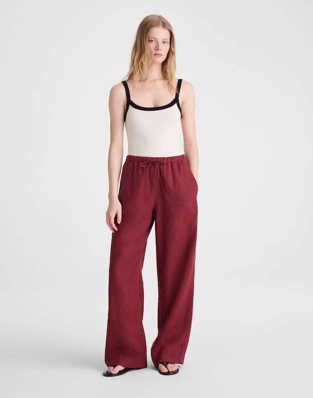 Pull-On Pants in 100% Linen DUSTY MERLOT