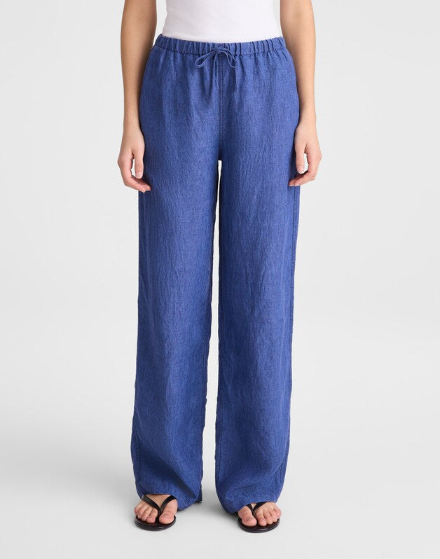Pull-On Pants in 100% Linen INDIGO CHAMBRAY