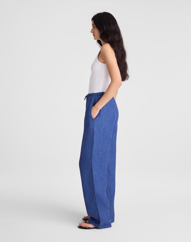 Pull-On Pants in 100% Linen INDIGO CHAMBRAY