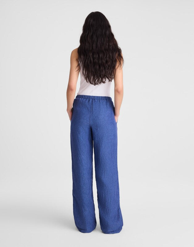 Pull-On Pants in 100% Linen INDIGO CHAMBRAY