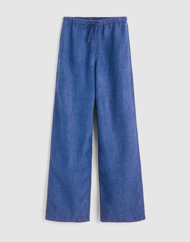 Pull-On Pants in 100% Linen INDIGO CHAMBRAY