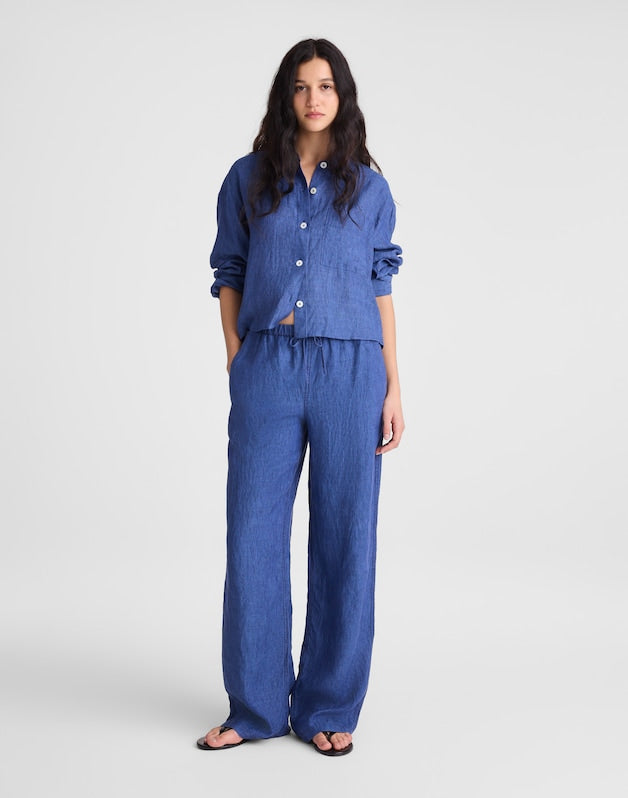 Pull-On Pants in 100% Linen INDIGO CHAMBRAY