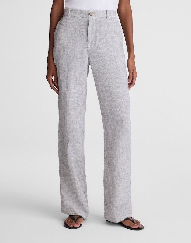 The Tall Zoe Relaxed Straight Pant in 100% Linen BLACK WHITE MINI STRIPE