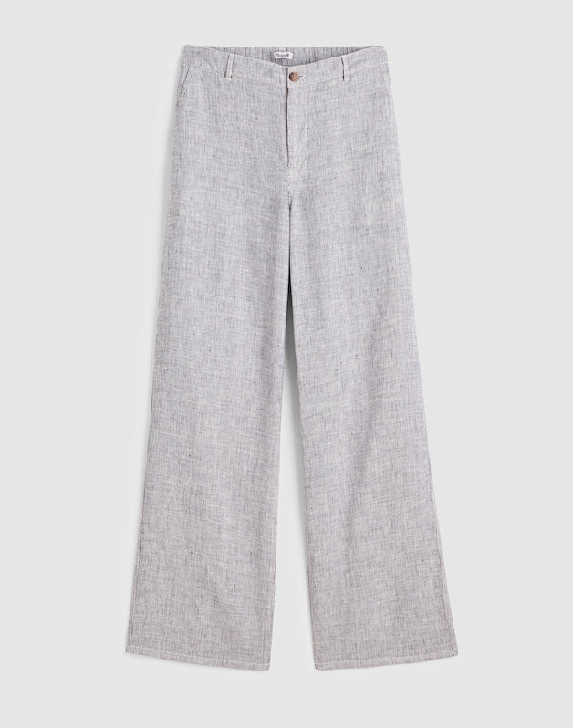 The Zoe Relaxed Straight Pant in 100% Linen BLACK WHITE MINI STRIPE