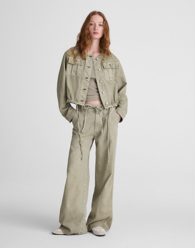 Drawstring Utility Jacket in Airy Denim SAGEBRUSH
