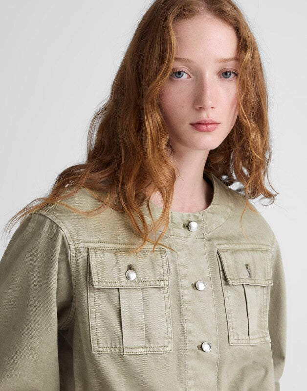 Drawstring Utility Jacket in Airy Denim SAGEBRUSH