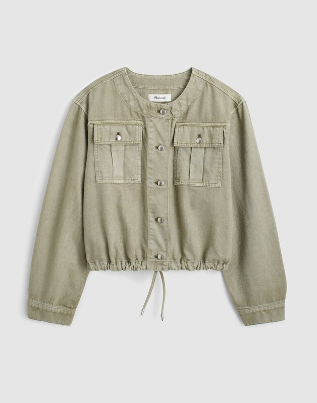 Drawstring Utility Jacket in Airy Denim SAGEBRUSH