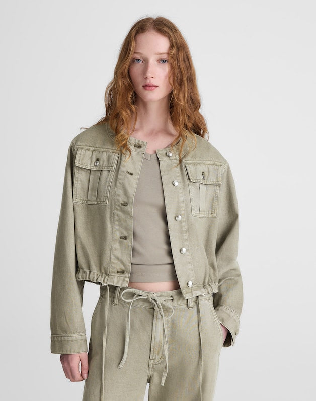 Drawstring Utility Jacket in Airy Denim SAGEBRUSH