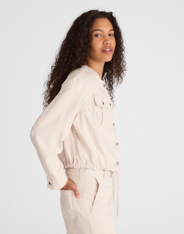 Drawstring Utility Jacket in Airy Denim VINTAGE CANVAS
