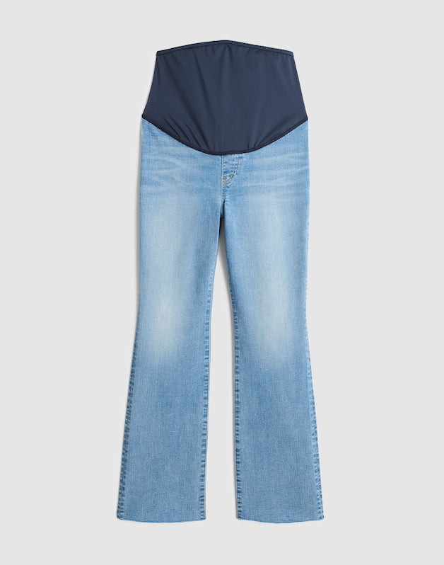 The Maternity Flare Crop Jean in Super Stretch Denim COASTAL BLUE WASH