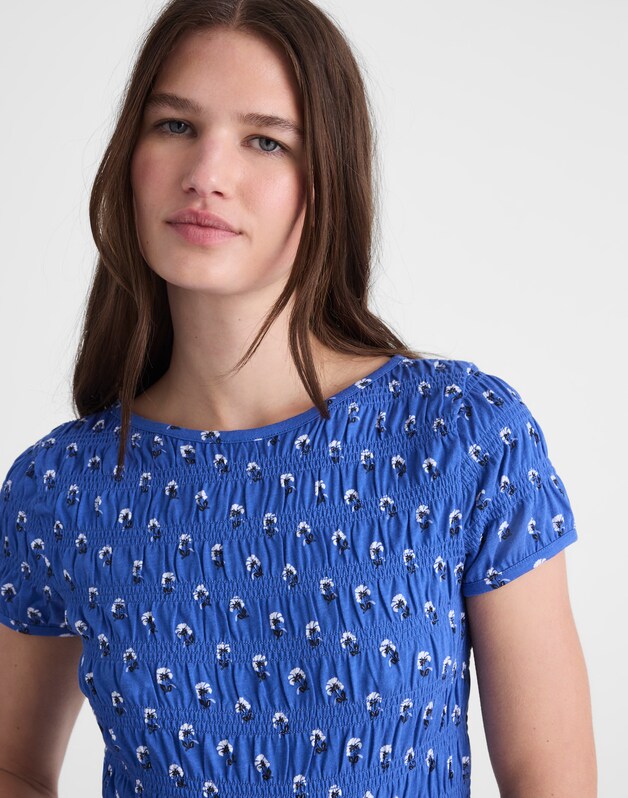 Smocked Short-Sleeve Top RETRO BLUE