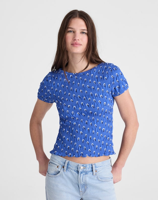 Smocked Short-Sleeve Top RETRO BLUE