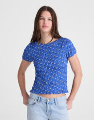 Smocked Short-Sleeve Top RETRO BLUE