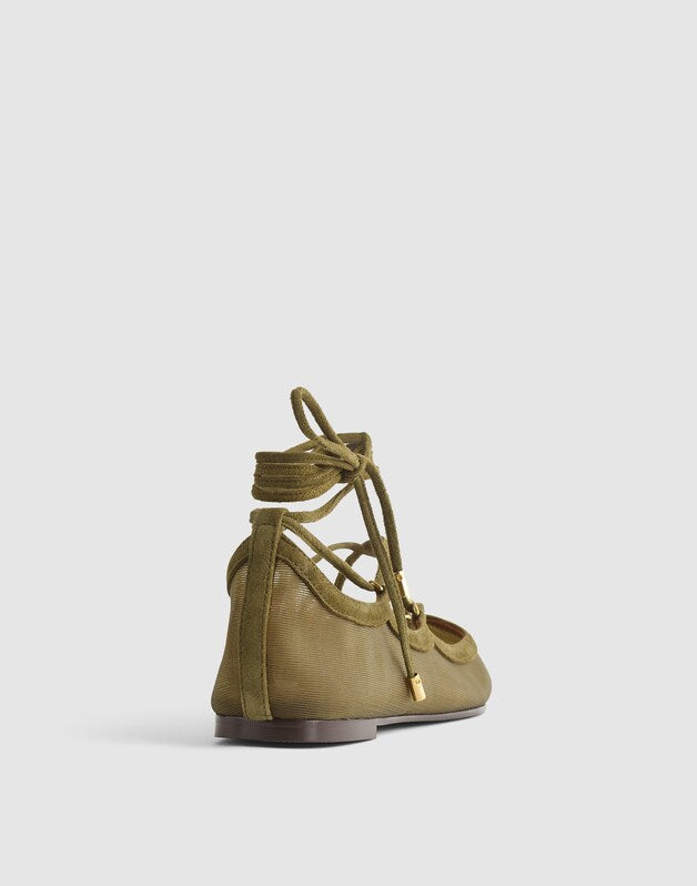 The Greta Lace-Up Ballet Flat in Mesh DARK OLIVE