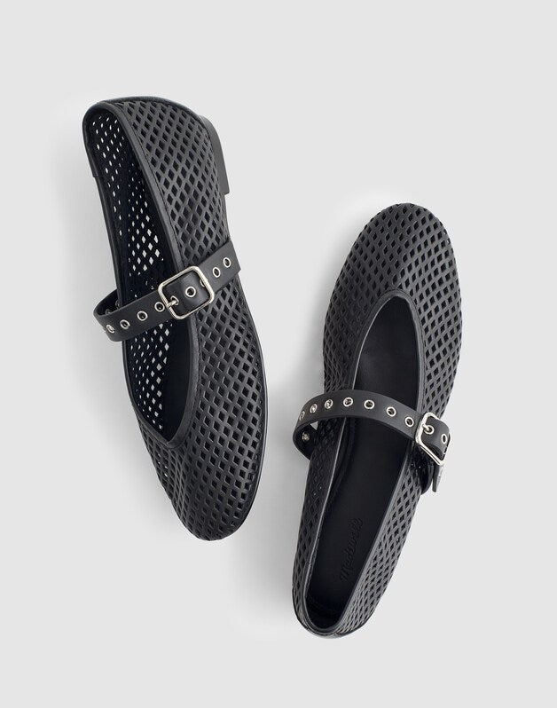 The Remy Mary Jane Flat in Perforated Leather TRUE BLACK