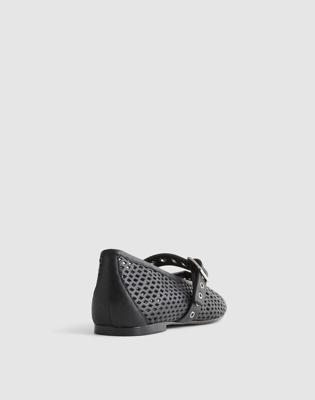 The Remy Mary Jane Flat in Perforated Leather TRUE BLACK