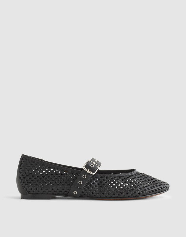 The Remy Mary Jane Flat in Perforated Leather TRUE BLACK