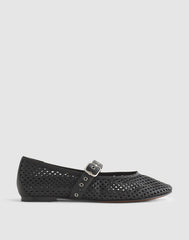 The Remy Mary Jane Flat in Perforated Leather TRUE BLACK