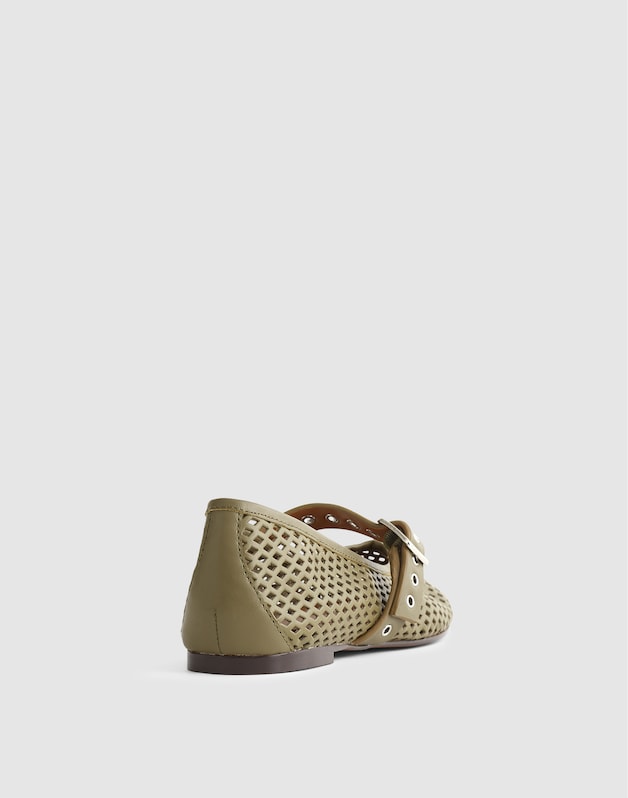 The Remy Mary Jane Flat in Perforated Leather WORN OLIVE